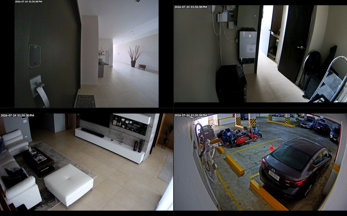 Four live camera feeds in a camera view